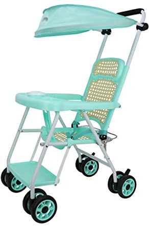 ZONABSQQ Kinderwagen Kinderwagen, kompakter Sommer-Kinderwagen, drehbare Markise, Rückenlehne aus Bambusimitat und Rattan, stoßdämpfendes Universalrad Komfort und Sicherheit