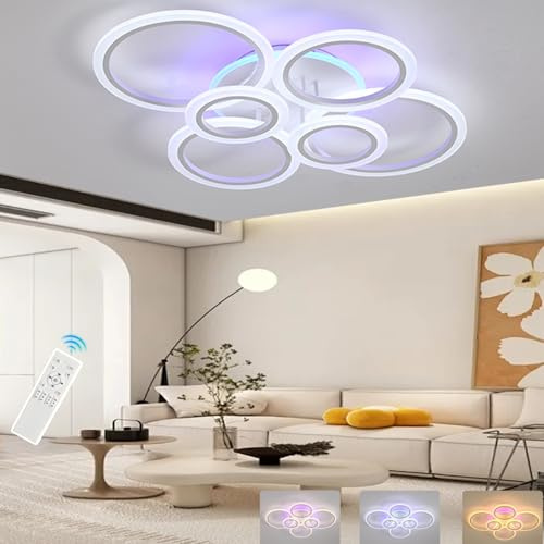 ZAITINZ Modern LED Ceiling Light,70W Flush Mount Ceiling Light,Dimmable Ceiling Lights for Bedroom,6 Rings Lighting Fixture LED Ceiling Lamp for Kitchen,Living Room,Laundry Room,3000-6000K,White