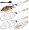 3 asadores de pescado, acero inoxidable con mango de madera, 62 x 12 cm, parrilla para pescado, pinzas para asar, soporte para pescado para cesta de barbacoa, plegable, pinzas para barbacoa de