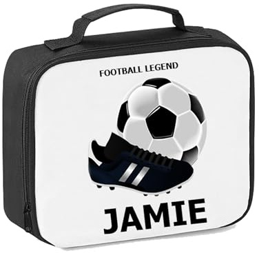Pickhut Personalised Football Lunch Bag | Custom Kids Lunch Box | Insulated Rectangular Bag | Green Football Pattern | 24x18x7cm | 3024cc | Zipper Closure