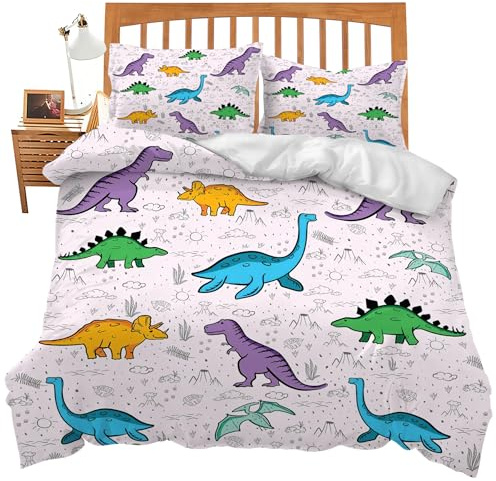 Dinosaur Bedding Dino Theme Comforter Set Dinosaur Duvet Cover Bedroom Decor Soft Twin Full Queen King Size Quilt Cover with 2 Pillowcases for Kids Teens Adults Women Men 104x90