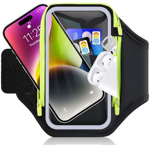 Razobws Porta Telefono Corsa con Borsa per Auricolari, Porta Cellulare Corsa per Telefono, 6,9'' Porta Cellulare Running Fascia da Braccio Sportiva per iPhone 17 16 15 14 13 12 11 (Nero)