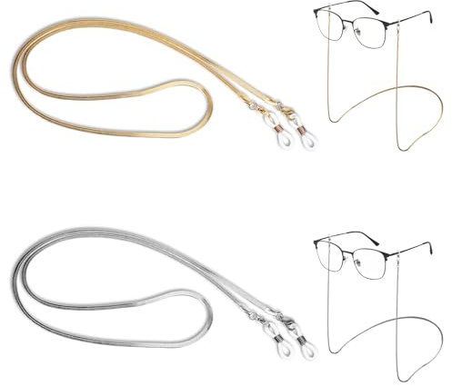 FdcZeyxior 2 Stück Kette für Brille Damen Stilvolle Brillenketten Brille Glasses Necklace Brillenkette Brillenband mit Karabiner Metall Brillenband Elegante Brillen Halter Brillenschnur Gold Silber