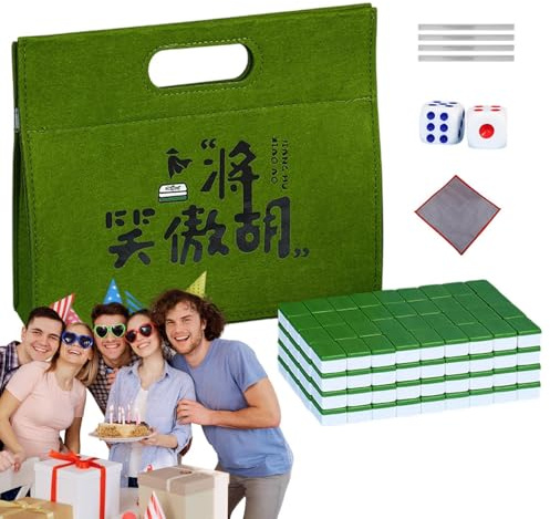 Mahjongspel med bärväska, Mahjong bordstableset, familjesemester Mahjong, Mahjong set med tärning, kompakt Mahjong kakelset, Mahjong-spel med tillbehör, Mahjong-spel för fritid, bärbar Mahjo