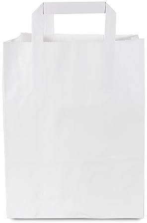 Commerline 50 Stück Weiß Papiertüten mit Henkel, 18+8x22 cm, Geschenktüten für Verpackungen und Geburtstag, Papiertaschen Groß für Einkaufen, Tüten aus Kraftpapier, DIY Adventskalender