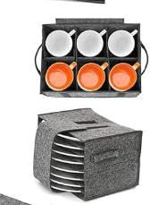 Kinberry 2PCS Plate Cup Storage Box, Camping Tableware Storage Felt Bag, Shockproof Plate and Cup Storage for Motorhome, Cupboard, Caravan, Kitchen Cookware Protection, Grey