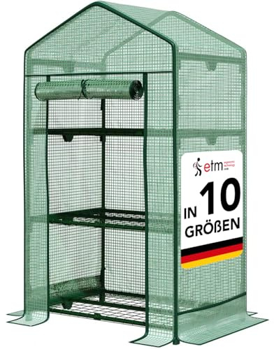 etm - Gewächshaus - Platzsparend, Hochwertiges Anzuchthaus Garten Balkon Stabil & Einfach zu Montieren (Grün, 49x69x127 Bloom 3 Etagen)
