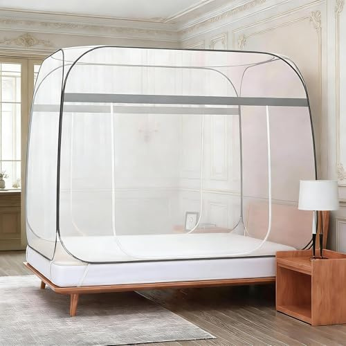 Moskitonetz Bett,150X200cm Moskitonetz Bett Pop Up,Zusammenklappbares Mosquito Net Bed,Faltbares Anti Mosquito Bites Mückennetz,Tragbares Reise-moskitonetz für Schlafzimmer,Outdoor