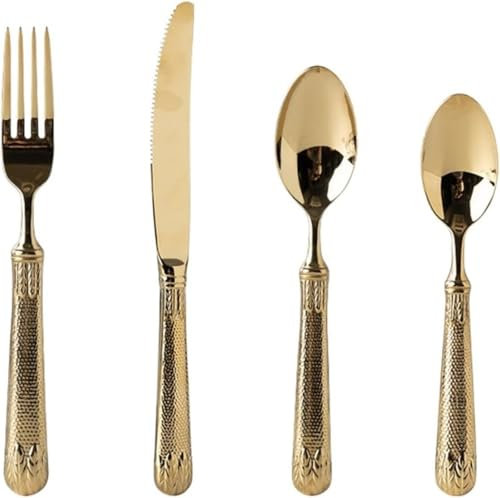 MMRTDJDR Ensembles de Couverts de Couverts en Or Simples Modernes Europe Art Art en Acier Inoxydable Ensemble de dîner Convivial (Couleur: Golden 4pcs)
