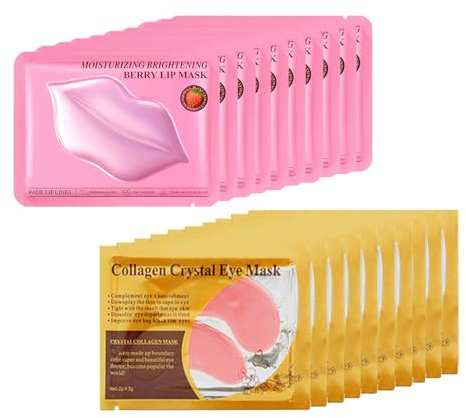 Aaiffey 20 Pairs Lip Mask & Eye Mask,Crystal Gel Eye Pads Nourishes the Lip Patches for Skin Care Spa Daily Moisturizing Eye Patches for Puffy Eyes, Dark Circles and Fine Lines