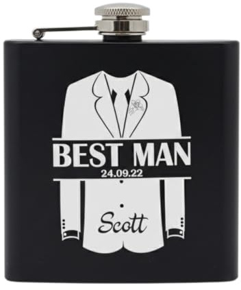 Petaca grabada personalizada para camisa y chaqueta, regalo de boda para padrinos de boda, padrino, acero inoxidable de 6 onzas