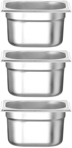 HENDI Gastronormbehälter, temperaturbeständig von -40° bis 300°C, Heissluftöfen-Kühl- und Tiefkühlschränken-Chafing Dishes-Bain Marie, 1, 6L, GN 1/6, 176X162X(H) 100Mm, Edelstahl (Packung mit 3)