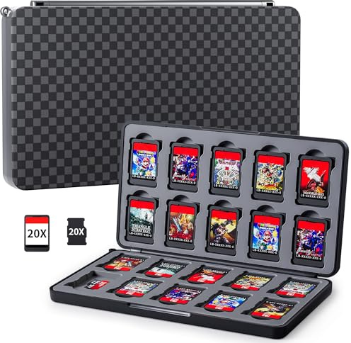 RHOTALL Custodia nera per carte da gioco Nintendo Switch/OLED/lite/Switch 2, custodia per 20 carte da gioco e 20 schede SD, chiusura magnetica portatile