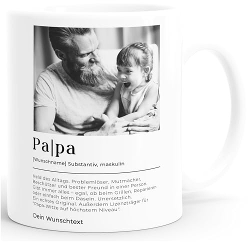 SpecialMe® Tasse Papa personalisiert mit Foto und Wunschtext Wörterbuch-Design Geschenkidee Vater Geburtstag Vatertag Weihnachten Weiss standard