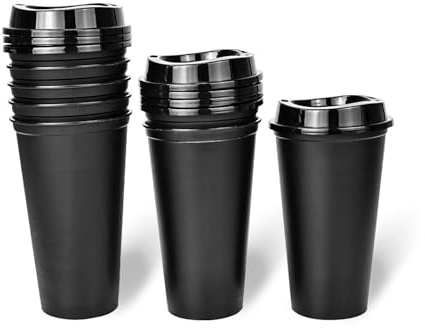 KMAKII 16 oz Reusable Coffee Cups with Lids 8 Pk, to Go Travel Cups, Hot or Cold Drinks, Dishwasher and Microwave Safe, Black