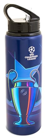 Hy-Pro Borraccia UCL in alluminio con licenza ufficiale, 750 ml, cannuccia pieghevole integrata, a prova di perdite, leggera, ottima idea regalo per il calcio