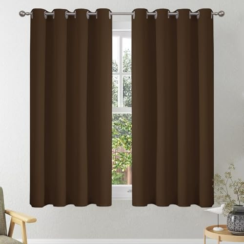 VEHEDE Rideaux occultants courts pour petites fenêtres de sous-sol, rideaux thermiquement isolés à oeillets pour café, rideaux doux pour chambre, rideaux et tentures pour salon, 117 x 114 cm (l x H