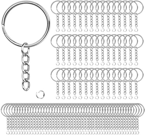 Schlüsselanhänger mit kette 80 Stück 25mm Schlüsselring set Schlüsselring mit kette offene Binderinge Schlüsselring Ring Bastel Set für Schlüssel Schmuckherstellung (Silber-80pcs)