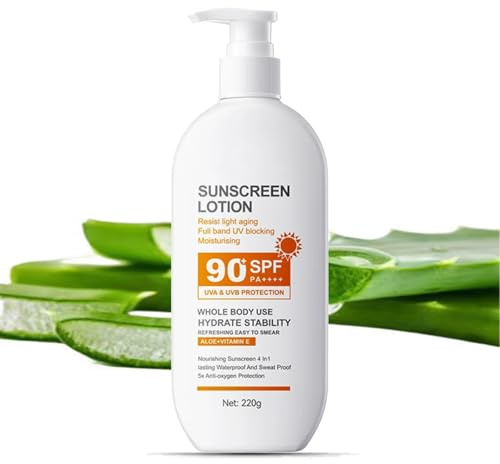 Factor 90 Face Sunscreen, Travel Sun Cream SPF 90 PA+++, Large-capacity Body Sunscreen, Ultra Light UV Protetion, Water & Sweat Resistant, Moisturizing & Non Greasy with Aloe Vera Vitamin E-220g