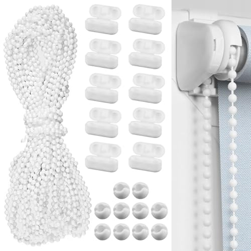 Cordon de Chaîne à Perles, 10m Chainette Store Enrouleur avec 10 Connecteurs, 10 Clips de Fixation, Réparation pour Stores Enrouleurs, Chaîne de Remplacement pour Store Enrouleur