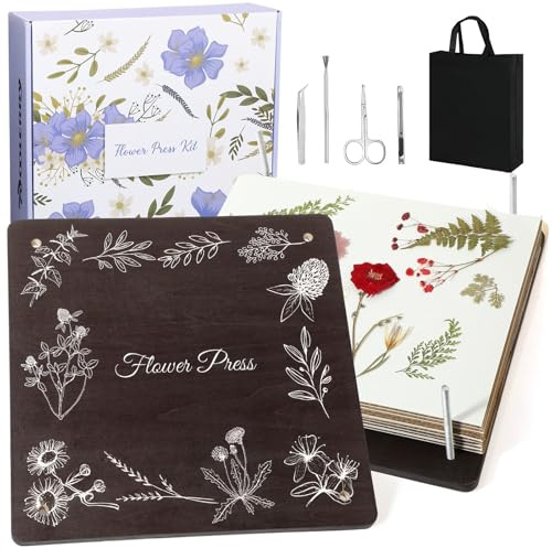 Hoolerry Extra Large Flower Press Kit 11 x 11 Wooden Floral Presser 10 Layers Wedding Bouquet Preservation Kit Dried Flower Art for Bookmark Floral Drying Gift(Palisander)