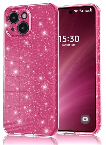 Eherui Mobiltelefonfodral för iPhone 15 Glitzer, Silikon TPU Anti-fingeravtrycksfodral, Stötsäkert skyddsfodral Tunn Reptålig och Fallskyddsskyddsfodral för iPhone 15 Fodral, Rosa lila