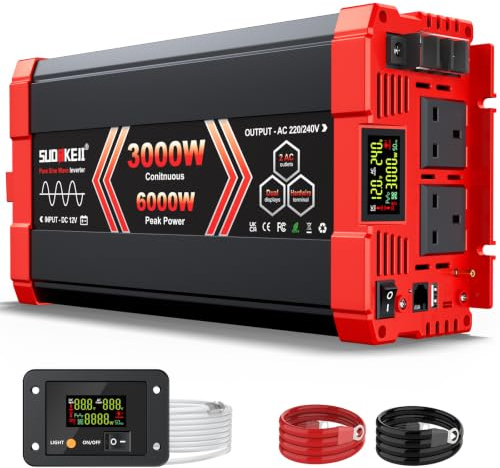 Pure Sine Wave Inverter 3000 Watt, 12V DC to 240V AC Inverters for RV, Truck, Solar, Home, Power Inverter with 2 AC Outlet, 30W USB-C, 5V 3.1A USB, Hardwire Port, Remote Control, Surge 6000W
