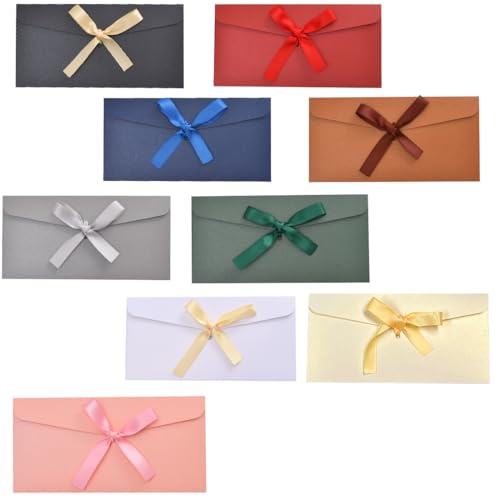 Juego de 9 sobres de regalo vintage, sobres de papel nacarado con lazo, sobres coloridos, sobres vibrantes para invitaciones hechas a mano, cartas de boda y aniversarios