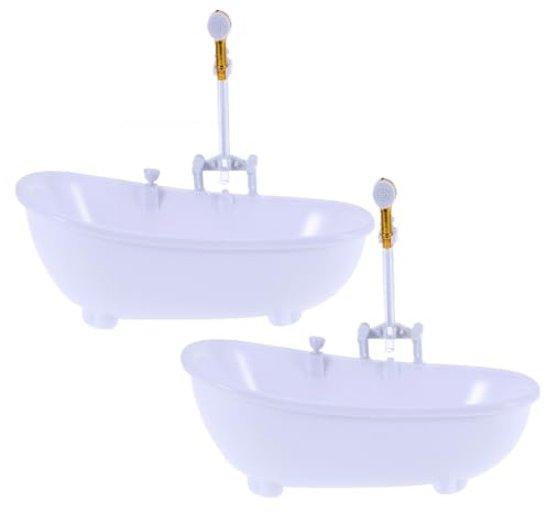 FRCOLOR 2pcs Electric Doll Bath Tub with Sprayer White Mini Doll Swimming Pool Bath Toy for Toddlers Time Play