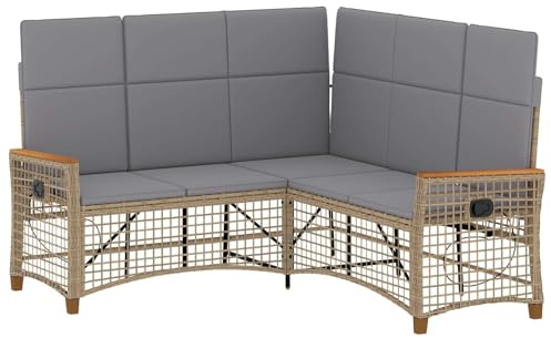 vidaXL Trädgårds fällbar soffgrupp Beige och Ljusgrå konstrotting, Modern trädgårdsoffuppsättning, rektangulär loungesoffa för utomhusbruk, hållbar väderbeständig recliner, utemöbler