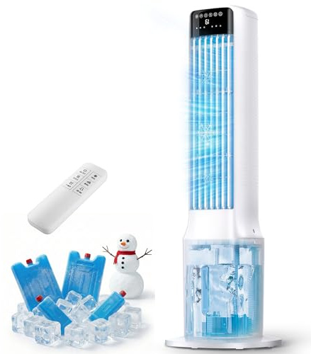 Swamp Cooler, Cooling Fans that Blow Cold Air, 120° Swing,24H Timer,2.4 Gal Water Tank, 4 Modes & 3 Speeds, Remote, windowless Portable Air Conditioners, Evaporative Air Cooler for Room,Bedroom,White