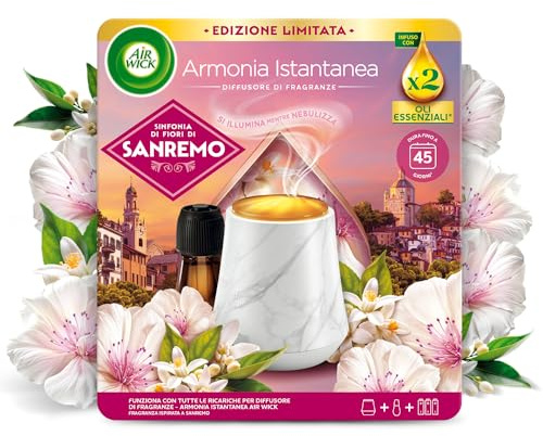 Air Wick Armonia Istantanea Profumatore per Ambienti, Confezione con 1 Diffusore di Fragranze e 1 Ricarica di Sinfonia di Fiori di Sanremo con Oli Essenziali per Diffusore di Fragranze