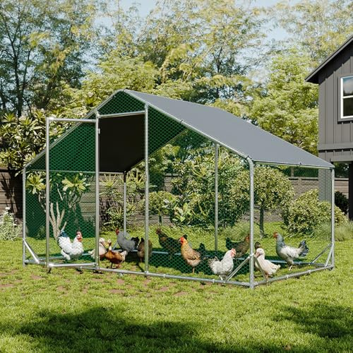 Aoxun Hühnerstall, 3x2x2 m freilaufgehege hühner, 6 m² Großes Hühnergehege mit Wasserdichtetem PE, verzinktem Stahl Kleintiergehege für Hühner Ente Kaninchen