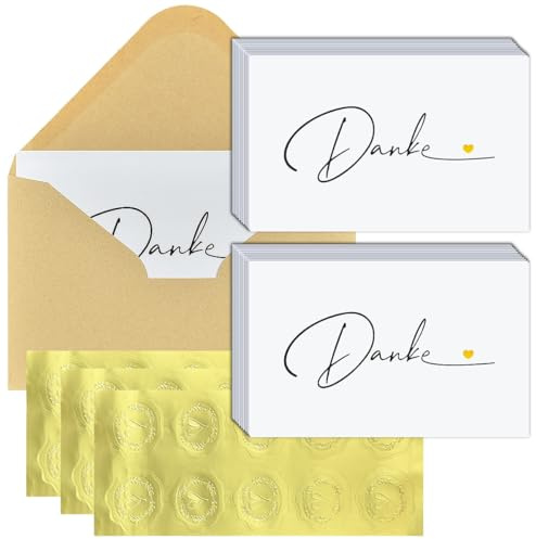 30 Stück Dankeskarte mit 30 Kraftpapier Briefumschläge 30 Siegel Aufkleber | 14 x 9cm Grußkarte Danke kraftpapier Dankeskarten für Kollege Lehrerin Familie