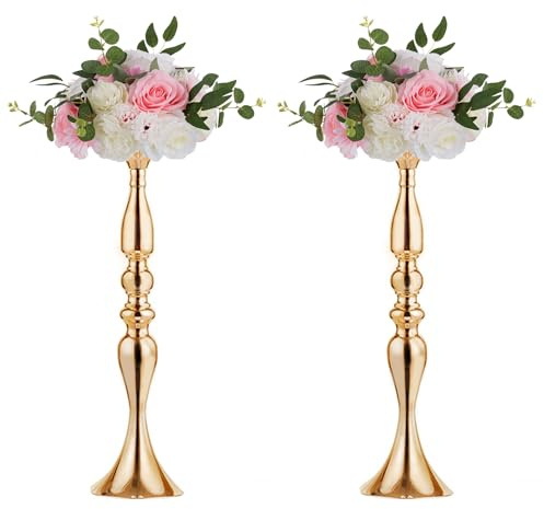 NUPTIO Metallo Vaso Oro Centrotavola: 2 Pezzi 50cm Alto Fiori Supporto Vasi Dorato Portacandele per Matrimonio Tavoli Centrotavolo Compleanno Festa Decorazioni Anniversario