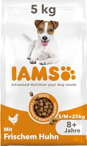 IAMS Senior Hundefutter trocken mit Huhn - Trockenfutter für ältere Hunde ab 8 Jahre, geeignet für kleine und mittelgroße Hunde, 5 kg