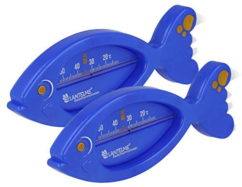 Lantelme 2 Stück Badethermometer Fisch Blau für sicheres Baden in Badewanne | Für Baby Kleinkinder Kinder und Erwachsene | Analog Bade Thermometer Set | Präzise Messung bis 52°C Wassertemperatur
