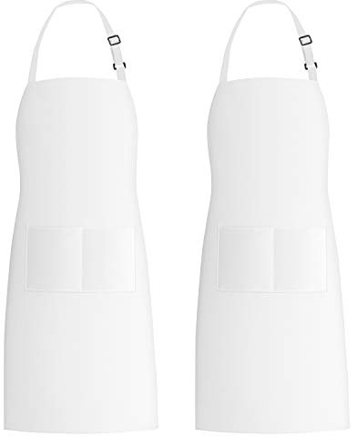 Xornis 2 Pack 100% Cotton Bib Aprons with 2 Pockets Kitchen Cooking, White