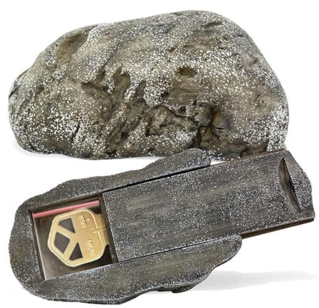 PANGAEA Nyckelgömmare falsk sten, väderbeständig och säker för reservnycklar, äkta utseende och känsla sten, trädgård, utomhus, geocaching (typ B svart, 1-pack)