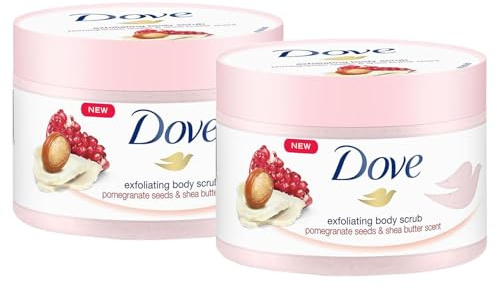 Dove Peeling Corporal Exfoliante con semillas de granada y aroma a manteca de karité, 225 ml (paquete de 2)