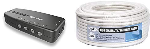Signal Booster, SLx TV Amplifier Four Output, Grey & Coax Cable 25m RG6 White, Philex 27600FW25 Aerial & Satellite Cable Coaxial TV Cable