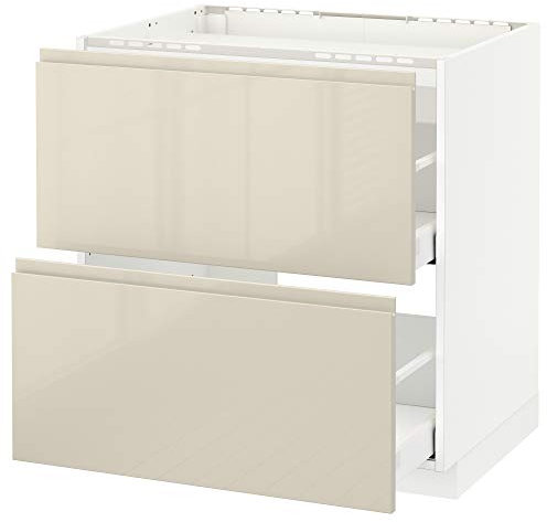 Table de cuisson METOD/MAXIMERA - 2 façades - 2 tiroirs - 80 x 62,1 x 88 cm - Blanc brillant - Beige clair