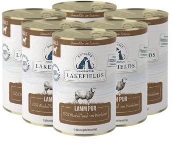 Lakefields Premium Hundefutter Nass | Lamm pur 100% | 6 x 400g | Reines Muskelfleisch | Lammfleisch aus artgerechter Tierhaltung | Getreidefreies Nassfutter für Hunde | Regional & Naturbelassen