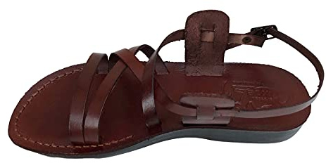 Sandali in pelle Gesù stile romano 02, marrone scuro., 46 EU Larga