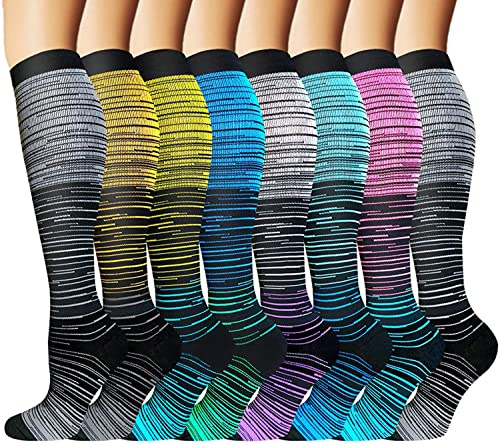 Calcetines De Compresión Para Mujeres Y Hombres(3/8 pares)-Ideal Para Médicos,Ejercicio,Circulación Y Recuperación,Enfermeras,Enfermería,Embarazo,Viajes Y Vuelo,Varicosas,Correr Y Fitness (15-20 mmHg)