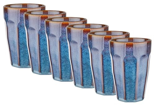 BUTLERS 6er-Set Kaffeebecher 0,33 l Steinzeug Tasse ohne Henkel - BERGAMO - | Blau - Becher für Tee, Kaffee - Trinkbecher für Cappuccino & Kakao - geriffelte Struktur