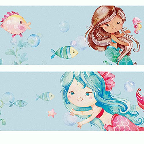 Sunnywall® Wandbordüre Bordüre -Meerjungfrauen einzigartiges Design | Baby- Kinderzimmer Dekoration | hochwertiges Tapetenvlies | 400 x 12 cm