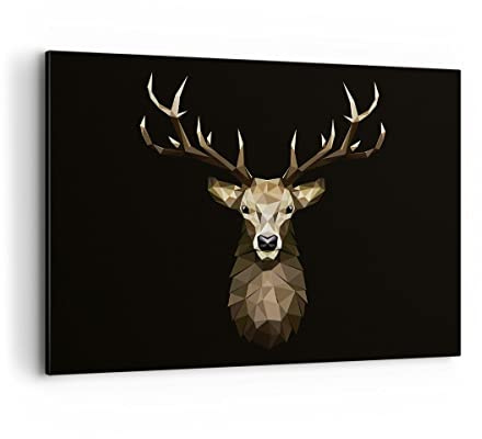 Bilder auf Leinwand 100x70cm Leinwandbild Geometrisch Hirsch Modern Groß Wanddeko Bild Schlafzimmer Küche Deko Wandbilder Dekoration Wohnzimmer Wall Decor Canvas Wand Kunstdruck Art AA100x70-4215