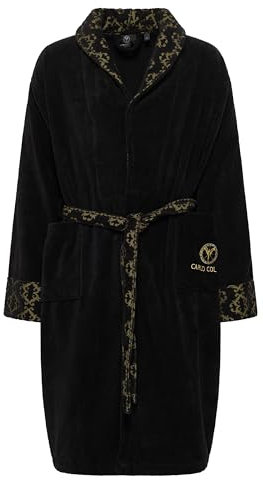 Carlo Colucci Premium-Bademantel Raffaele für Herren aus weicher nachhaltiger Baumwolle mit aufwendigen Details, Farbe:Schwarz und Gold, Größe:XL
