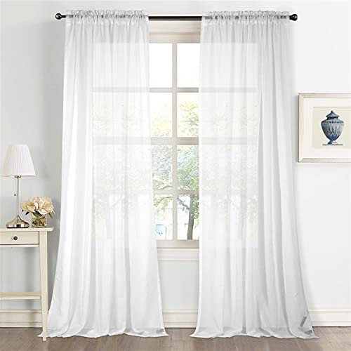 SK Studio 2er Set Sheer Voile Vorhang Transparente Gardine aus Voile Polyester Ösenschal Transparent Wohnzimmer Luftig Dekoschal für Schlafzimmer Weiß, 107x244cm